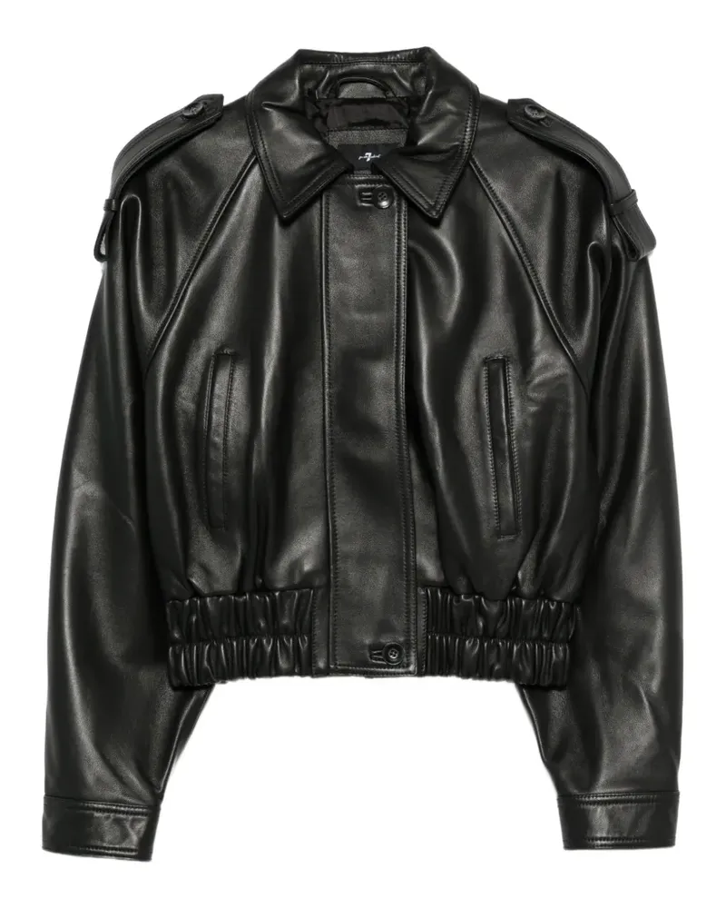 7 for all mankind Lederjacke mit elastischem Bund - Schwarz Schwarz