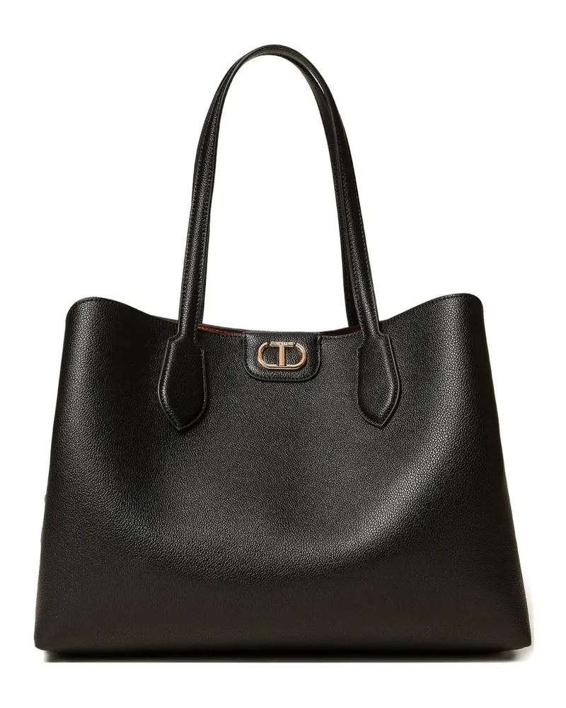 Twin-Set Doppelhenkel-Tote Bag mit Reißverschluss - Schwarz Schwarz