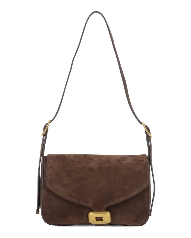 Balenciaga medium Clicca suede logo-plaque shoulder bag - Braun Braun