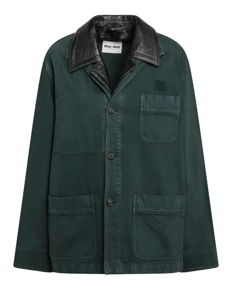 Miu Miu single-breasted garment-dyed gabardine and leather jacket - Grün Grün