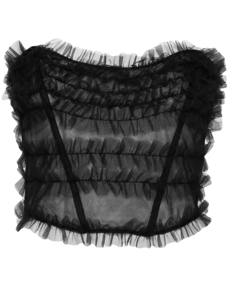 Alessandra Rich Gerafftes Bustier aus Tüll - Schwarz Schwarz