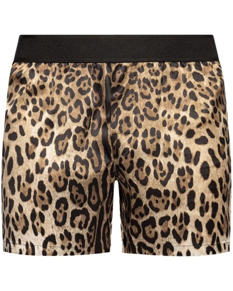 Dolce & Gabbana Seiden-Boxershorts mit Leoparden-Print - Braun Braun