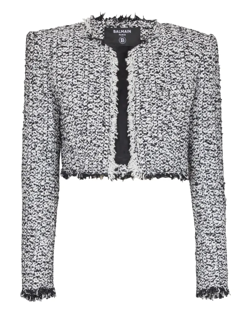 Balmain Tweed-Jacke mit Fransen - Weiß Weiß