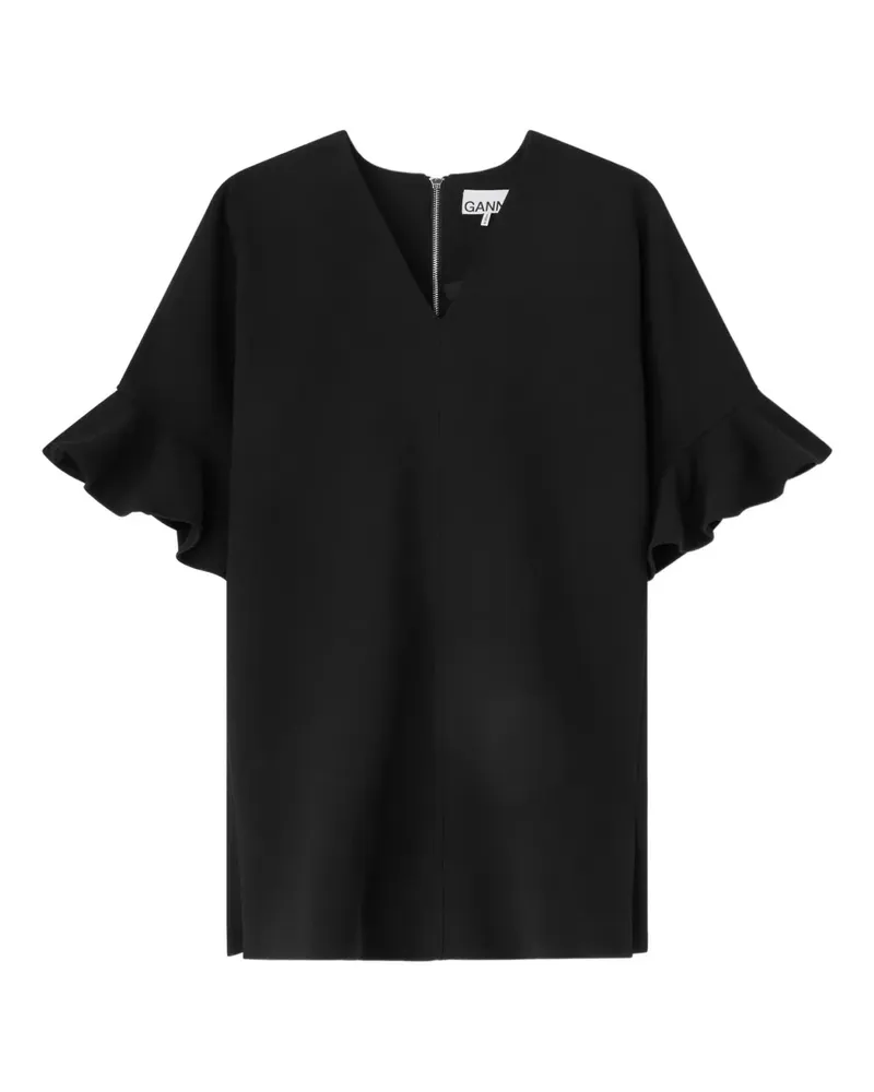 Ganni Kleid mit Volant-Ärmeln - Schwarz Schwarz