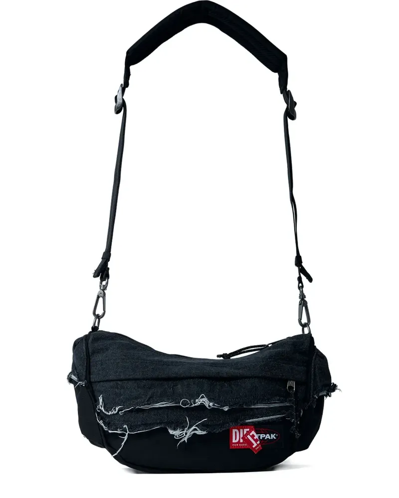 Diesel Schultertasche im Distressed-Look mit Logo-Patch - Schwarz Schwarz