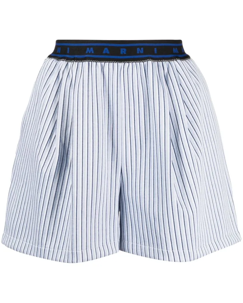 Marni Gestreifte Shorts mit Logo-Bund - Blau Blau