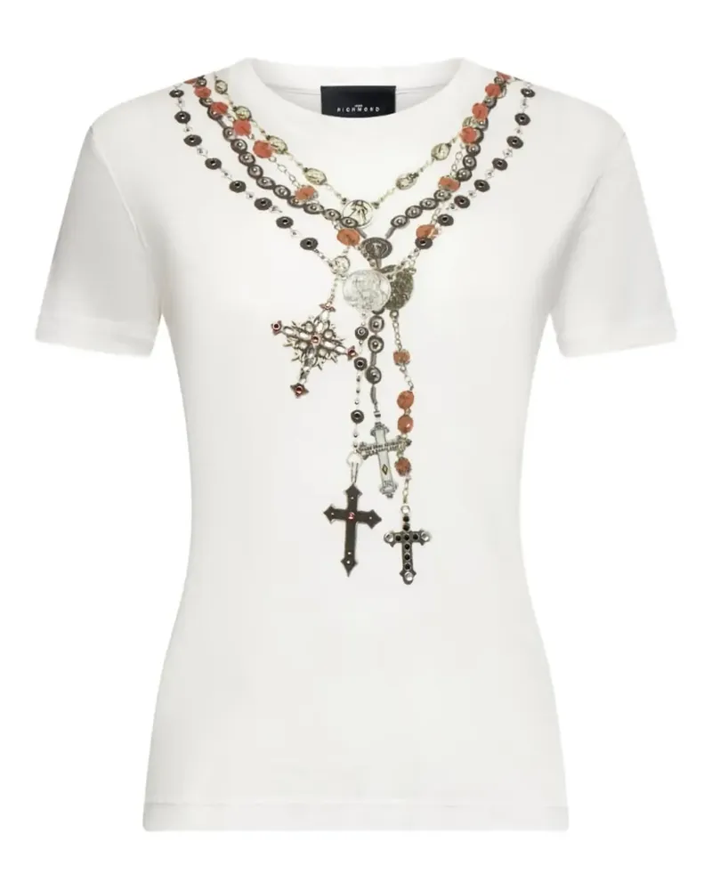John Richmond T-Shirt mit Rosenkranz-Print - Weiß Weiß