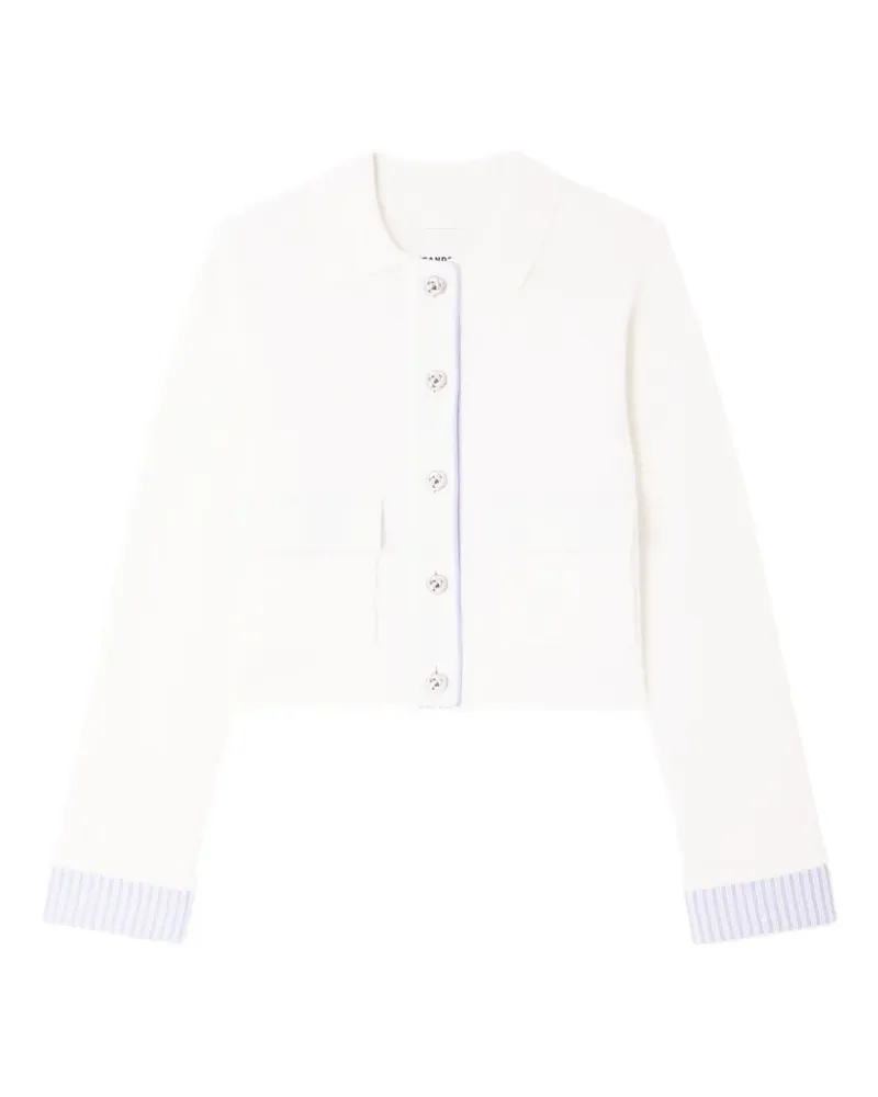 Sandro Gestreifter Cardigan mit Poloshirtkragen - Nude Nude