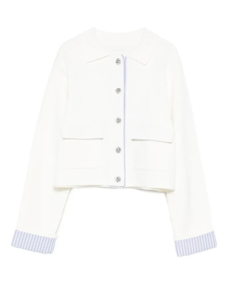 Sandro Gestreifter Cardigan mit Poloshirtkragen - Nude Nude