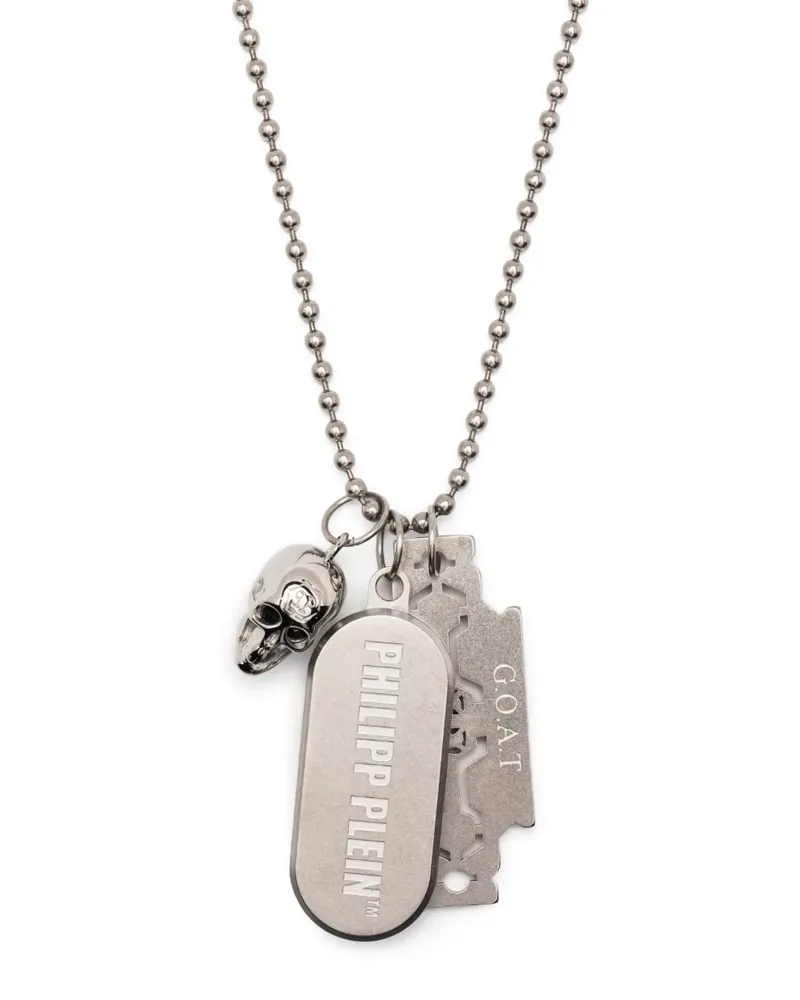 Philipp Plein Halskette mit Totenkopfanhänger - Silber Silber