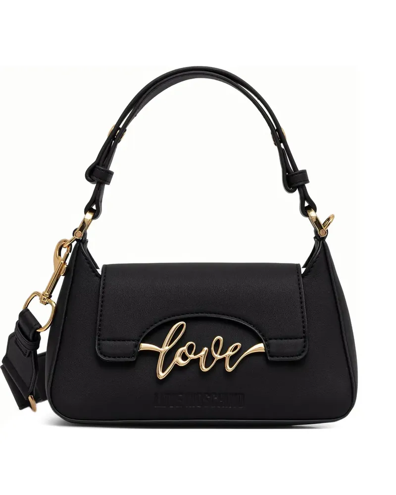 Moschino Schultertasche mit Logo-Schild - Schwarz Schwarz