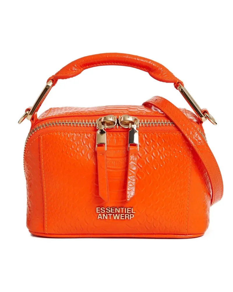 Essentiel croco-effect zipped tote bag - Orange Orange