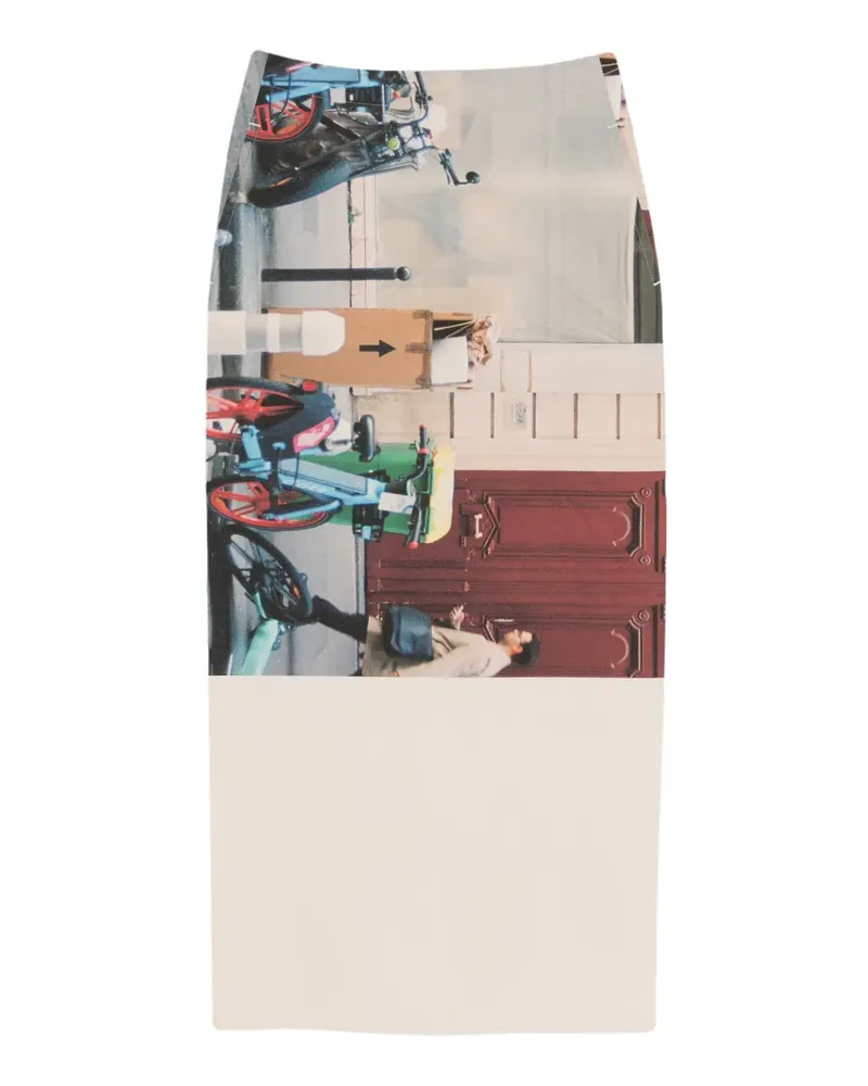 Issey Miyake Midirock mit grafischem Print - Nude Nude