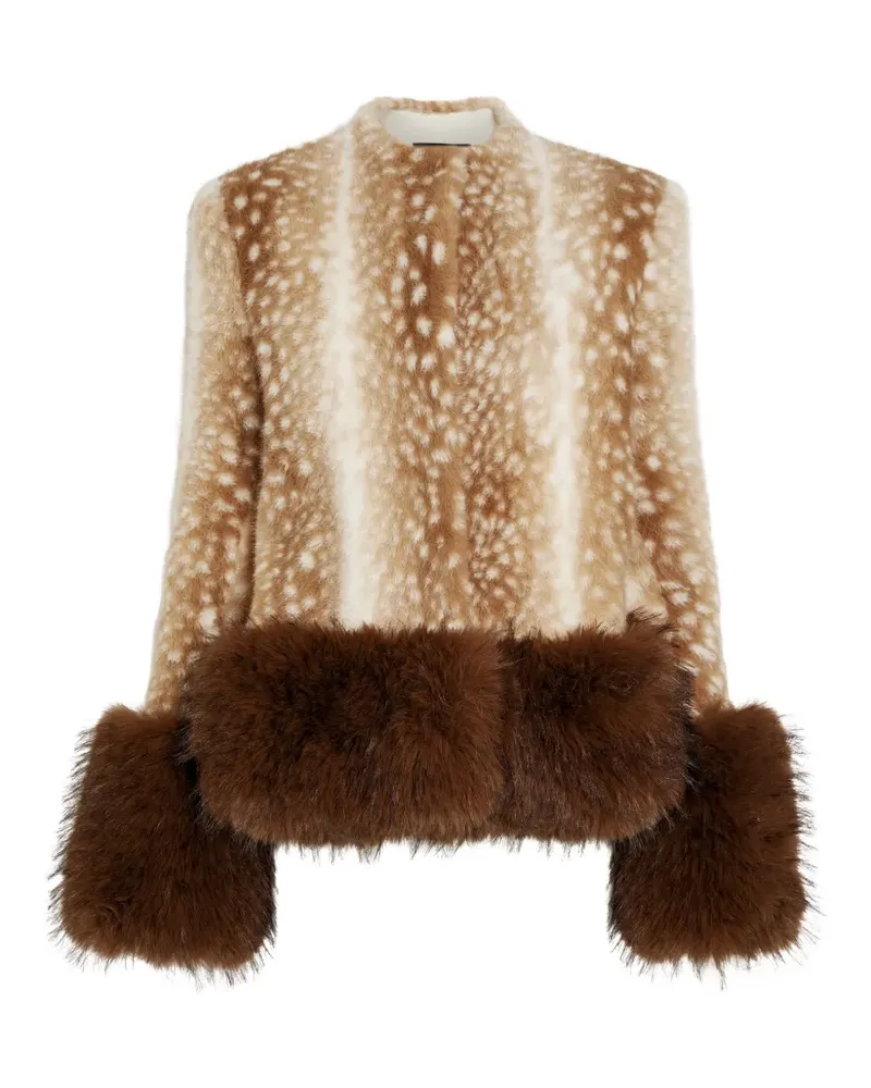 A.W.A.K.E. Jacke aus Faux Fur mit Rehkitz-Print - Nude Nude