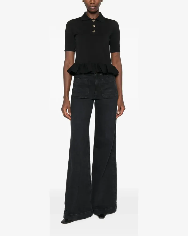 Twin-Set ruffle-trim heart-button polo shirt - Schwarz Schwarz