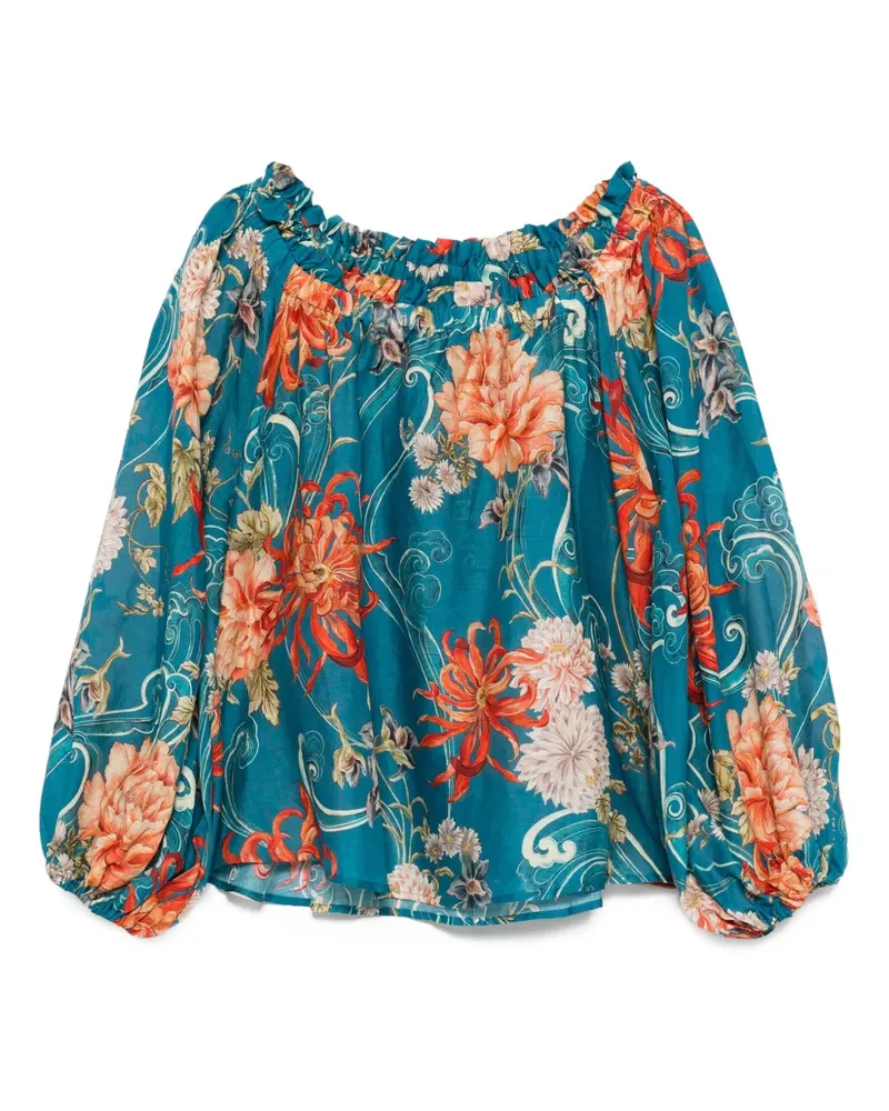 ALEMAIS Schulterfreie Bluse mit Blumen-Print - Blau Blau