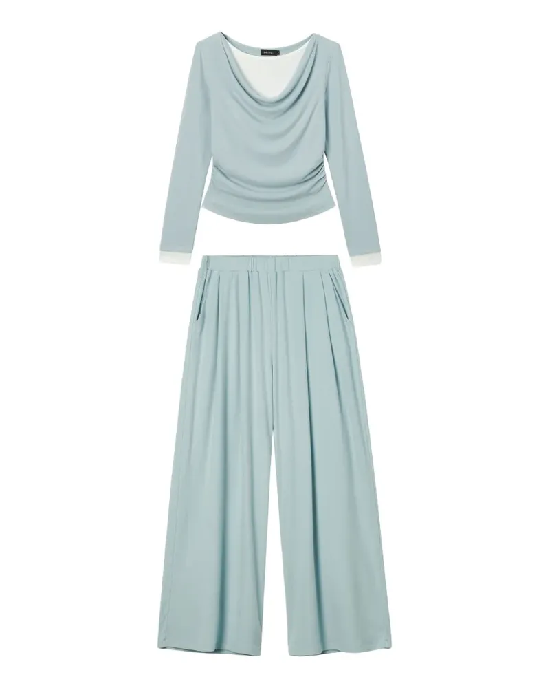 Tout a Coup Wide-Leg-Set mit Wasserfallkragen - Blau Blau