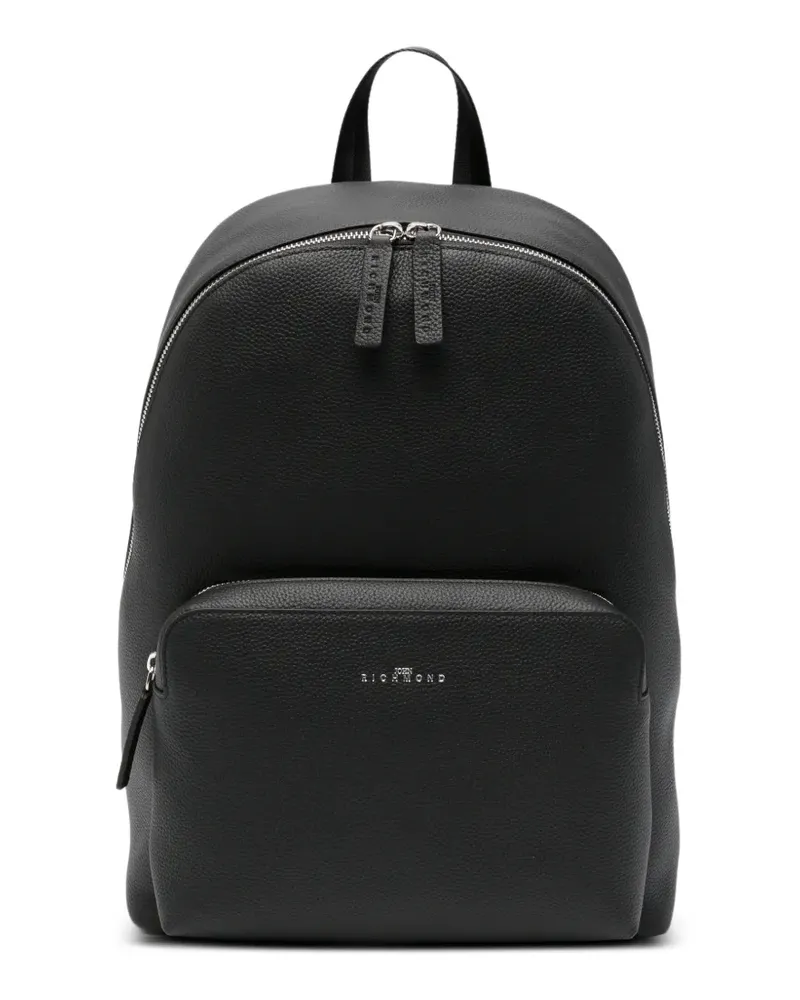 John Richmond logo-motif pebbled-leather backpack - Schwarz Schwarz