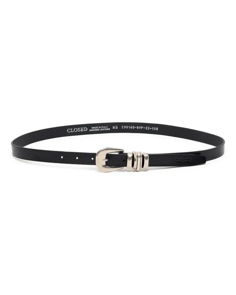 Closed silver-tone buckle leather belt - Schwarz Schwarz