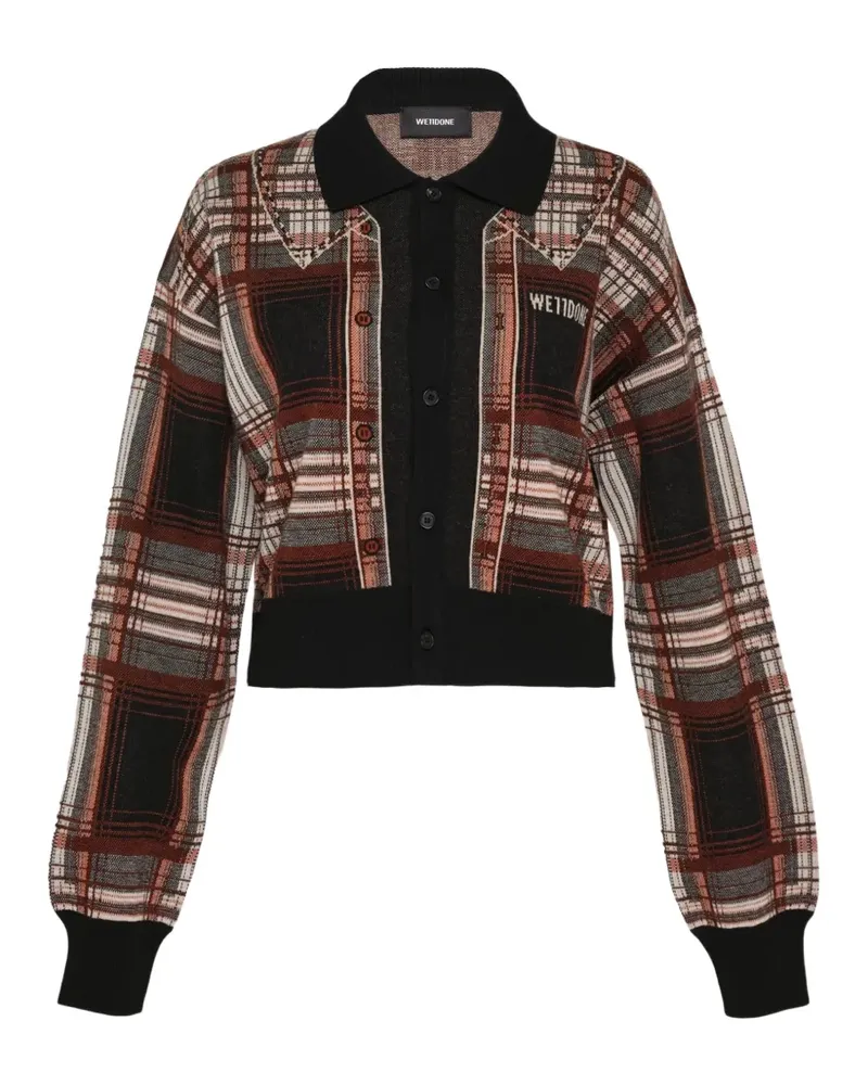 WE 11 DONE plaid-knit collared cardigan - Braun Braun