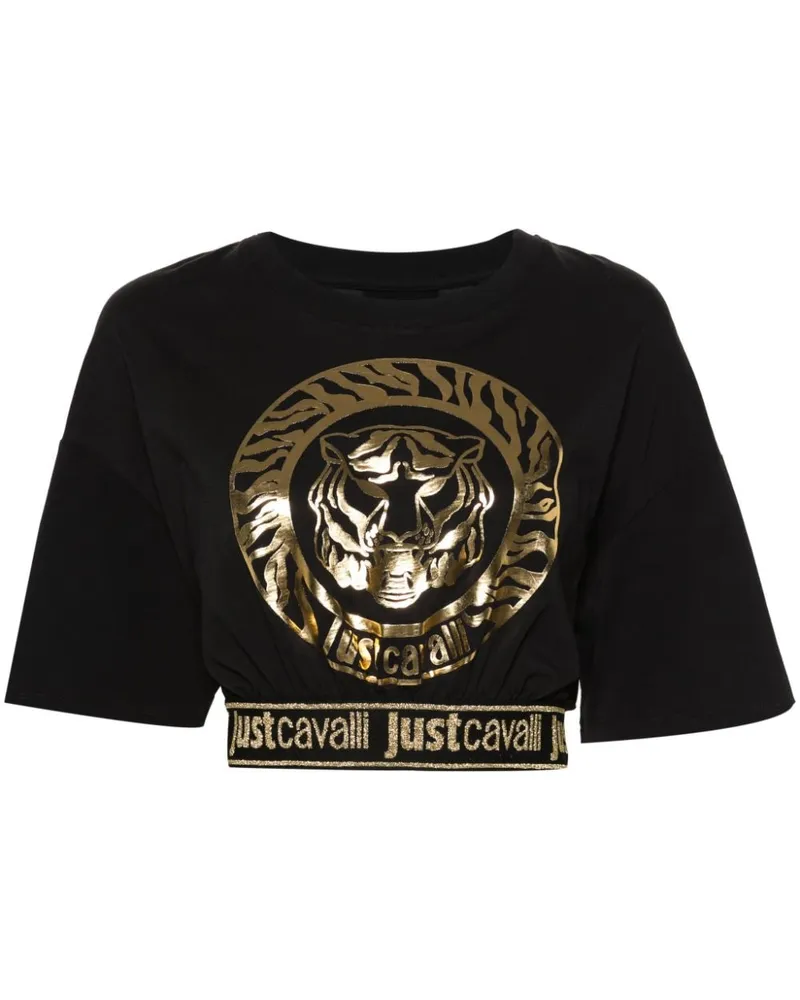 Just Cavalli Cropped-Top mit Logo-Print - Schwarz Schwarz