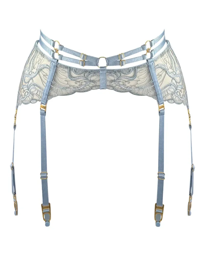 Bordelle Pearl embroidered suspender belt - Blau Blau