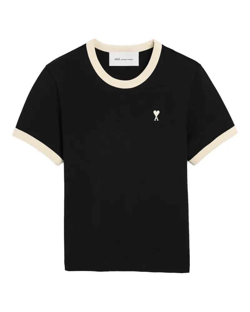 AMI Paris contrasted cotton T-shirt with Ami de Coeur - Schwarz Schwarz