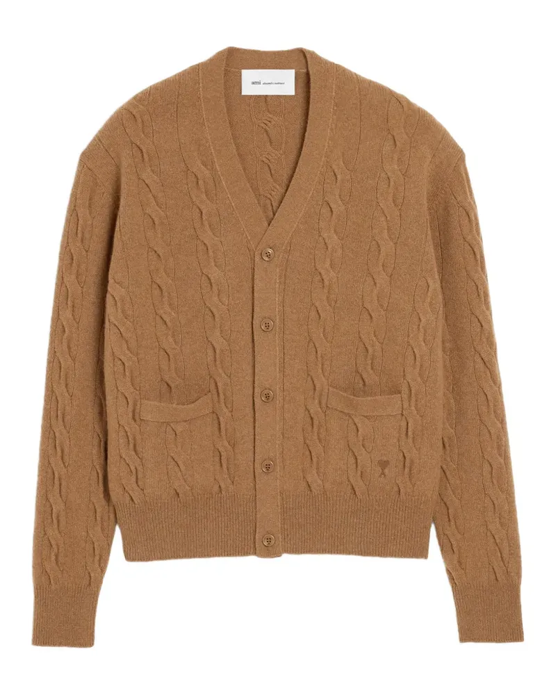 AMI Paris Cardigan aus Wolle mit Zopfmuster - Braun Braun