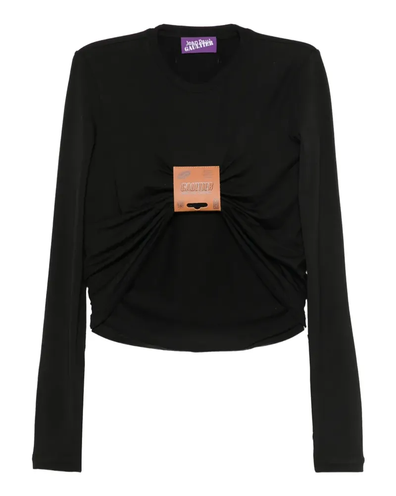 Jean Paul Gaultier Gerafftes Oberteil mit Logo-Patch - Schwarz Schwarz
