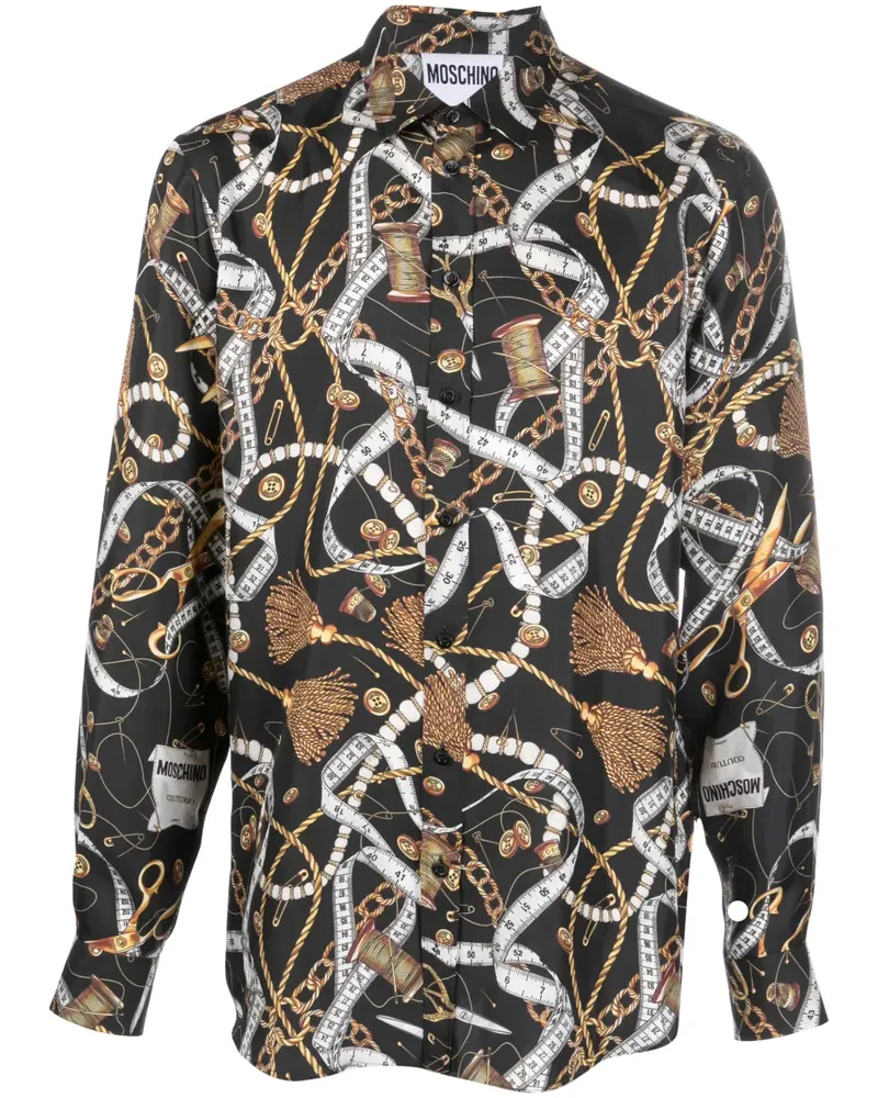 Moschino Seidenhemd mit Ketten-Print - Schwarz Schwarz