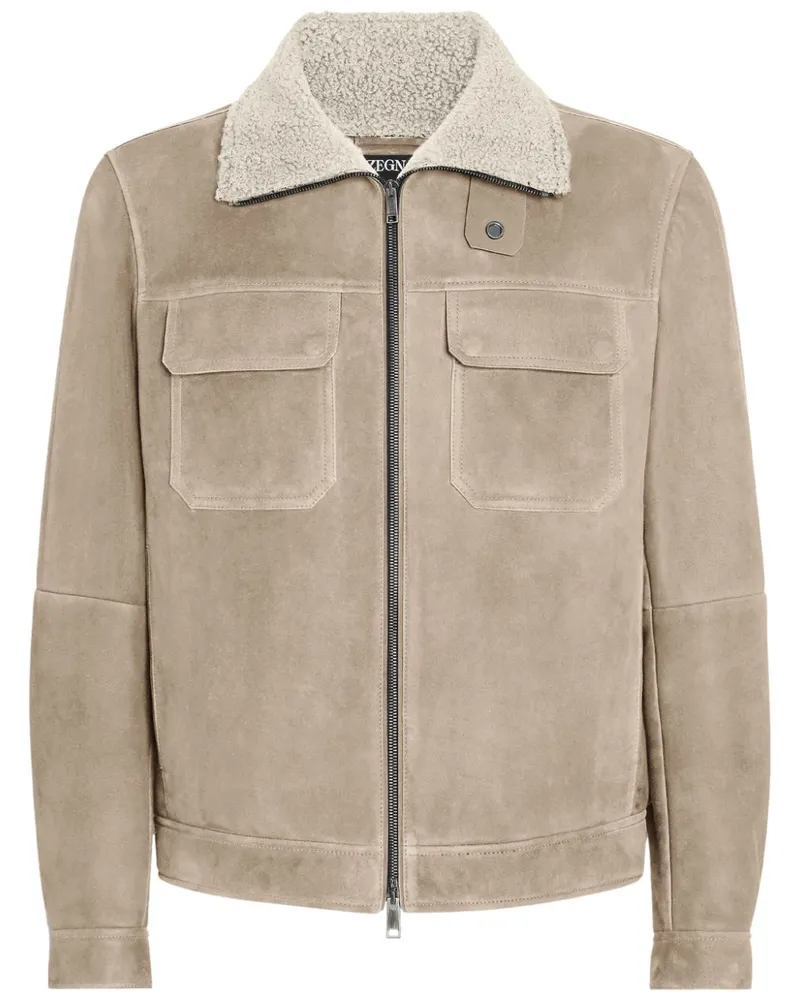Ermenegildo Zegna Wildlederjacke mit Shearling-Kragen - Nude Nude