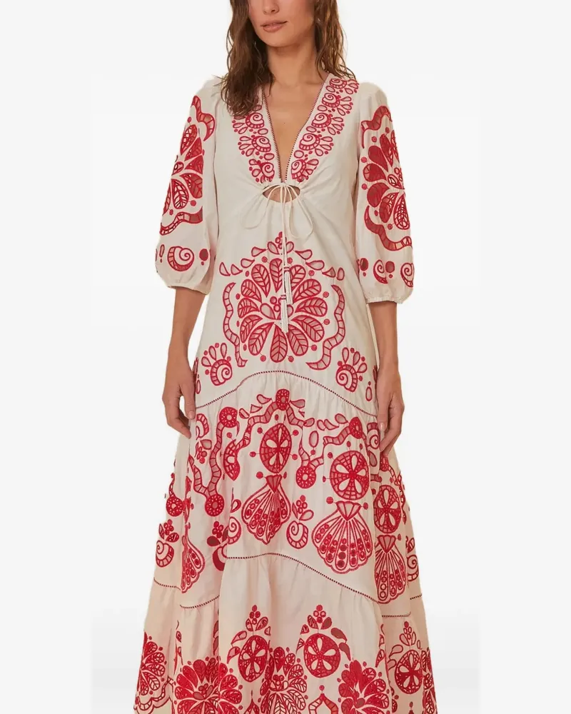 FARM Rio embroidered tiered dress - Weiß Weiß