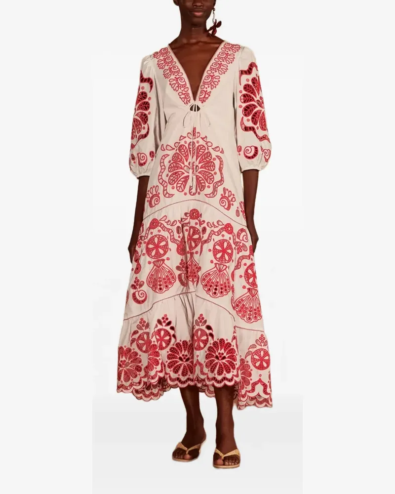 FARM Rio Gestuftes Kleid mit Stickerei - Weiß Weiß