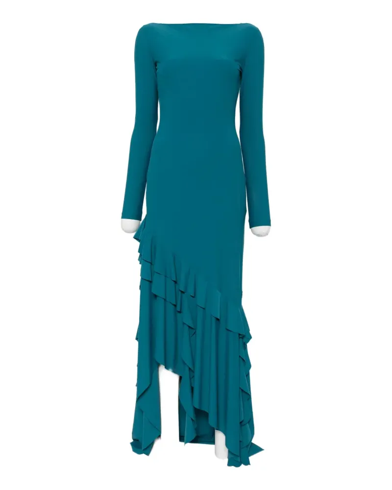 Moschino ruffled long-sleeve asymmetric dress - Blau Blau