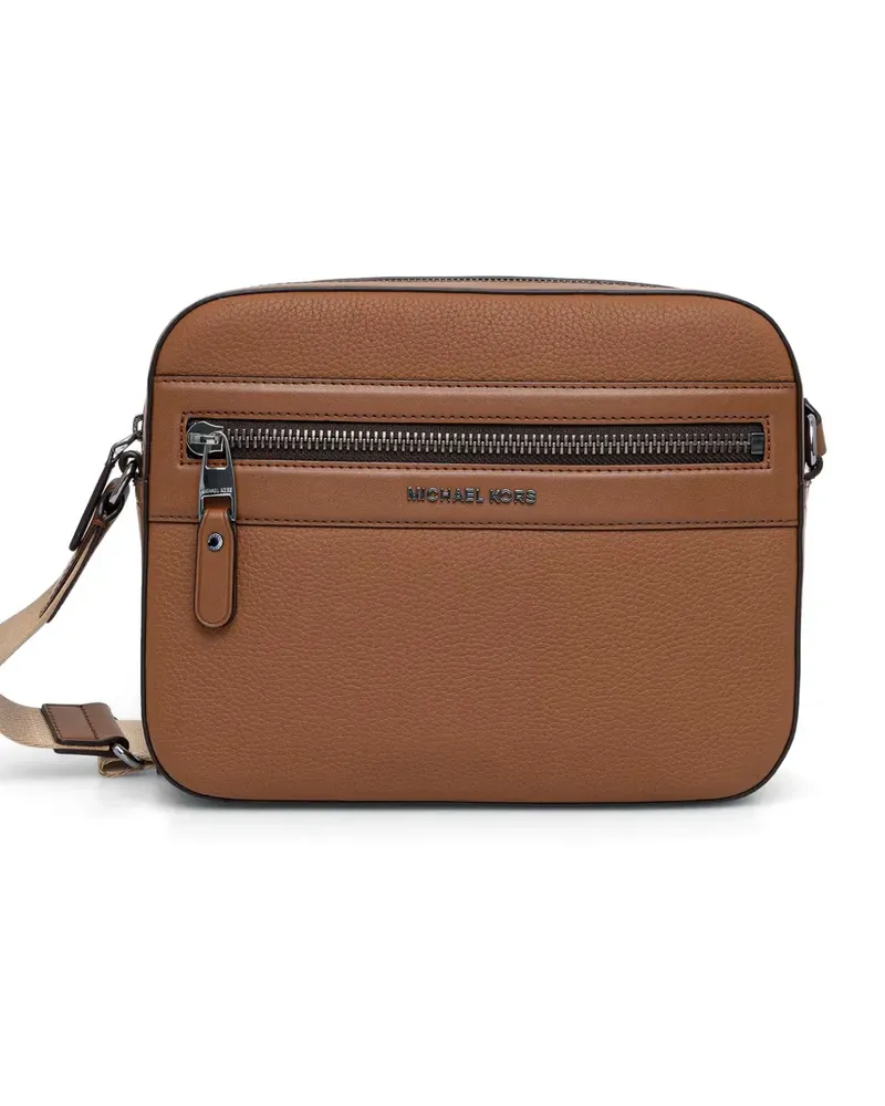 Michael Kors Schultertasche aus strukturiertem Leder mit Logo-Schild - Braun Braun