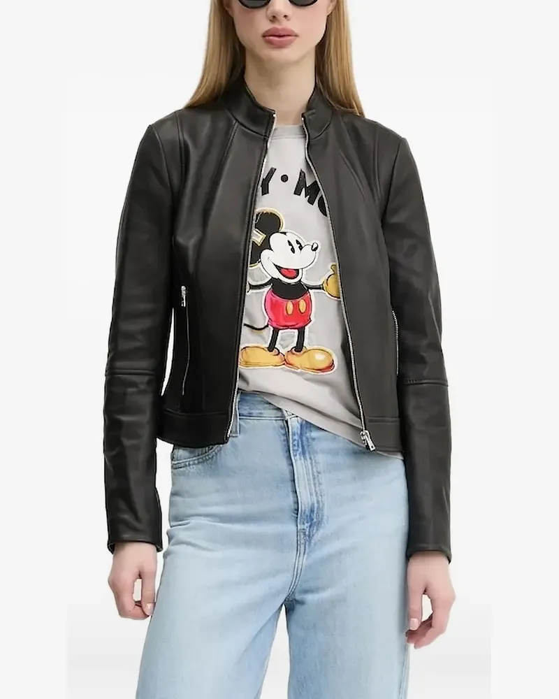 HUGO BOSS Lederjacke mit Reißverschluss - Schwarz Schwarz