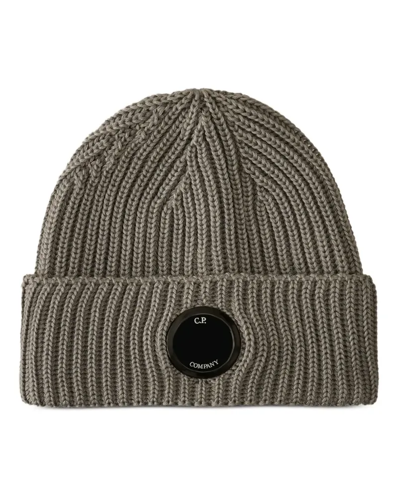 C.P. Company Gerippte Beanie mit Linsen-Detail - Grau Grau