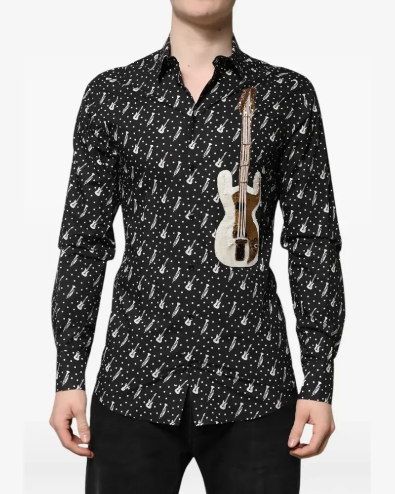 Dolce & Gabbana Paillettenverziertes Hemd mit Instrument-Print - Schwarz Schwarz
