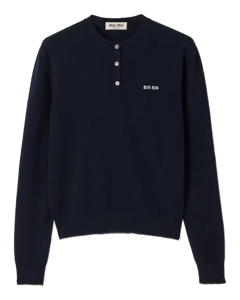 Miu Miu Geknöpfter Pullover mit Logo - Blau Blau