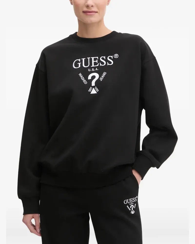 Guess logo-embroidered crew-neck sweatshirt - Schwarz Schwarz