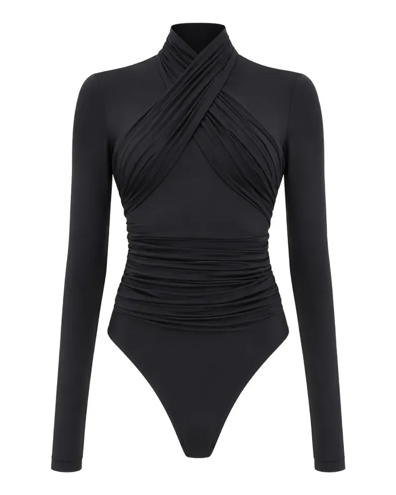 WARDROBE.NYC ruched crossover bodysuit - Schwarz Schwarz