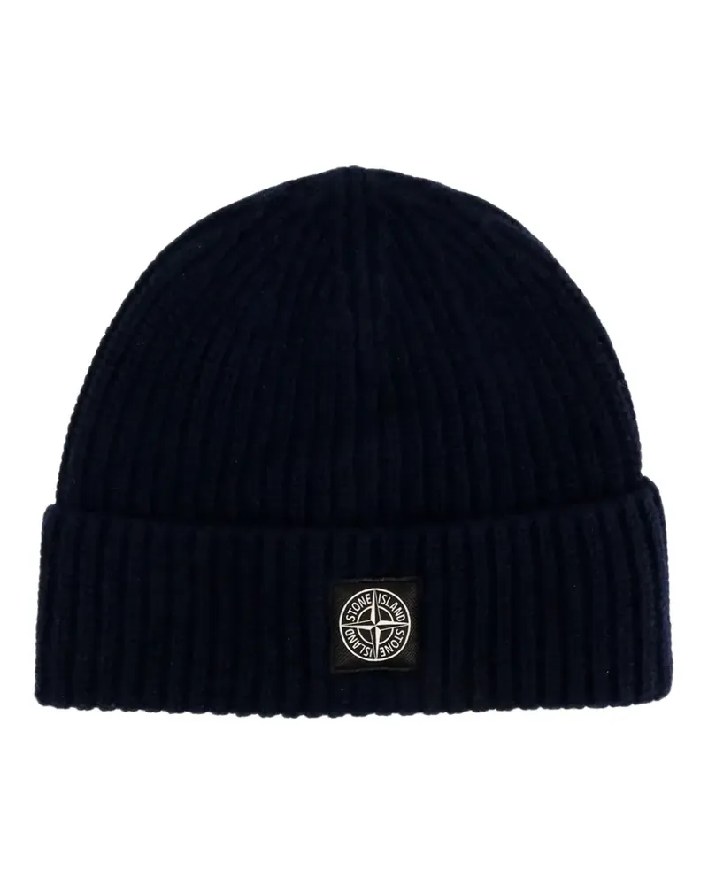 Stone Island Beanie mit Logo-Patch - Blau Blau