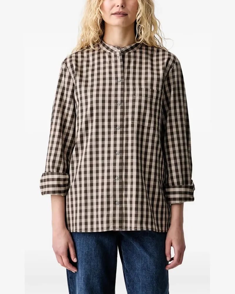 Marc O'Polo checked collarless shirt - Braun Braun