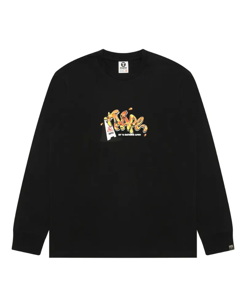 BAPE Langarmshirt mit grafischem Print - Schwarz Schwarz