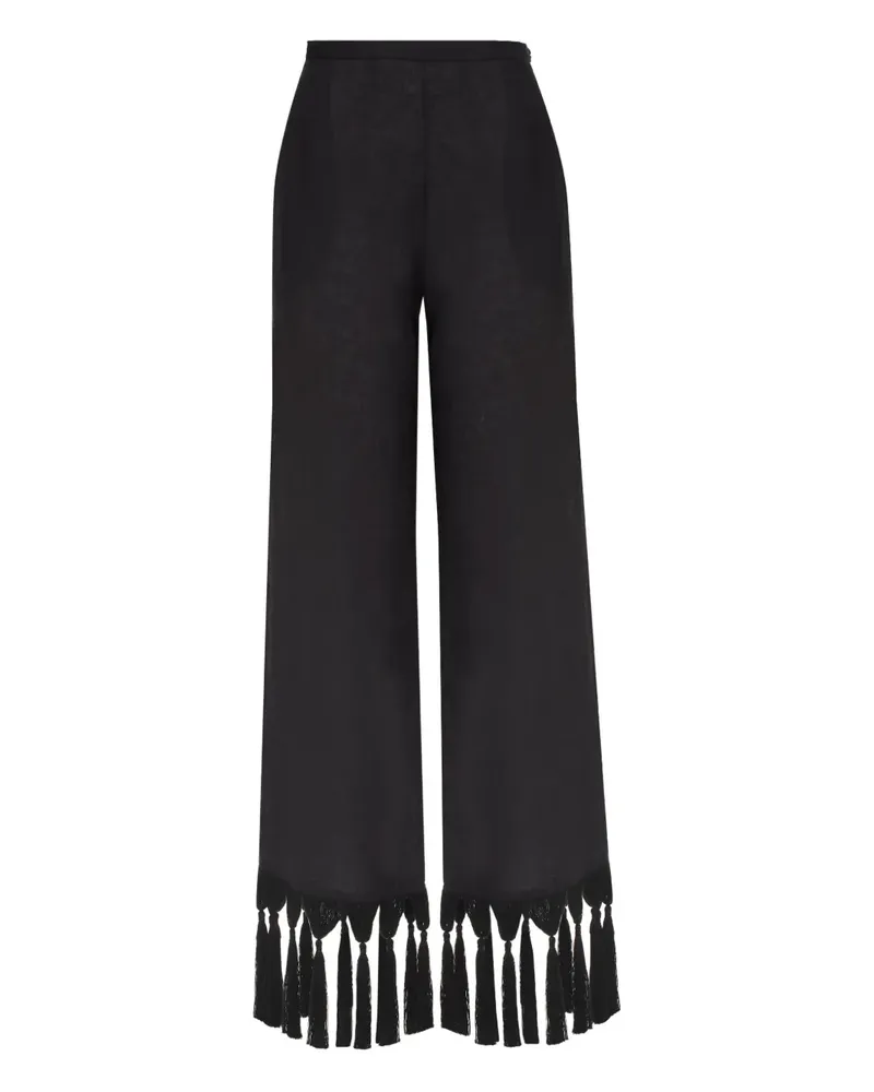 Taller Marmo Marlino Leinenhose mit Fransen - Schwarz Schwarz