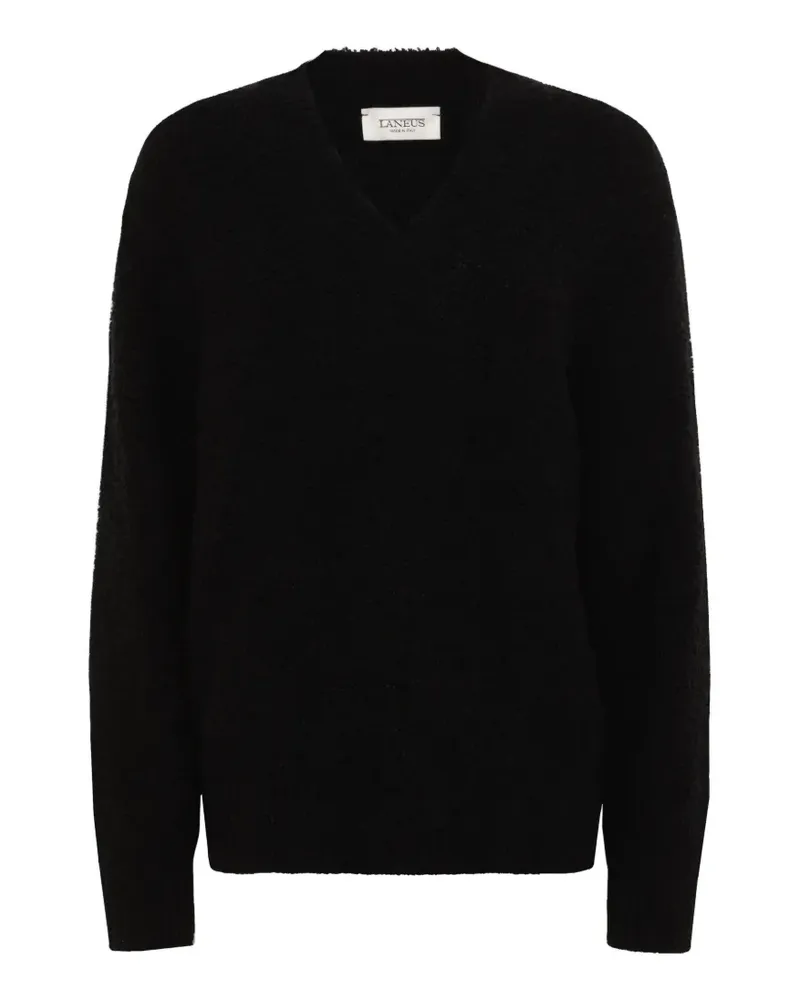 Laneus Texturierter Pullover mit V-Ausschnitt - Schwarz Schwarz