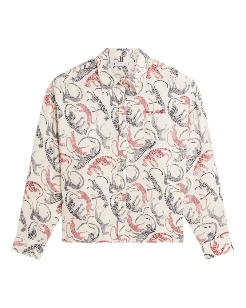 Tommy Hilfiger oversized animal-print linen shirt - Nude Nude