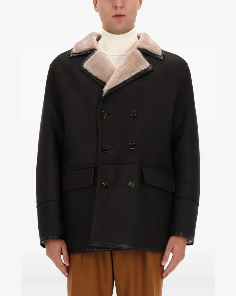 HUGO BOSS fur collar double-breasted jacket - Braun Braun