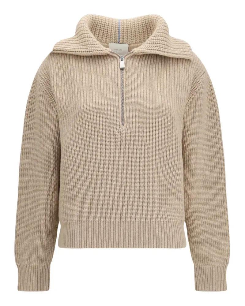 Malo Gerippter Pullover mit Viertelreißverschluss - Nude Nude