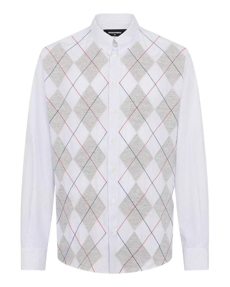 Dsquared2 Argyle Hemd mit tiefer Schulter - Weiß Weiß